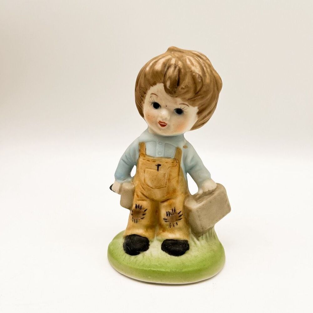 Vintage Nanco Little Boy Carpenter Figurine Handpainted Ceramic Original Sticker